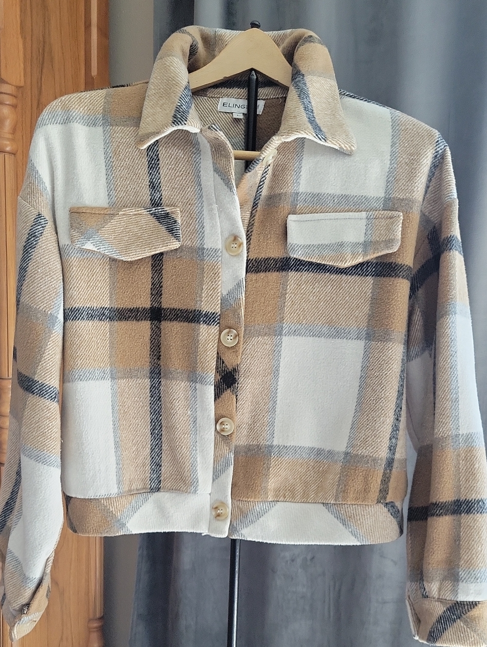 Plaid Cropped Utility Jacket - Beige & White